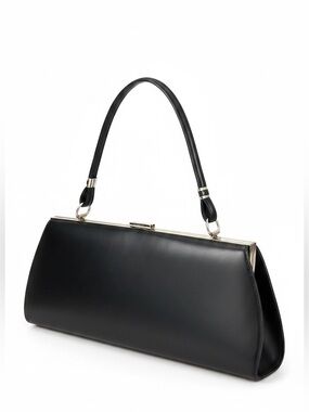 Black Faux Leather Clutch Shoulder Bag Minimalist Vintage Style